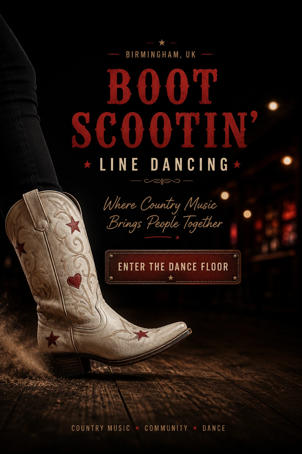 Boot Scootin' Line Dancing — Birmingham, UK. Where Country Music Brings People Together.